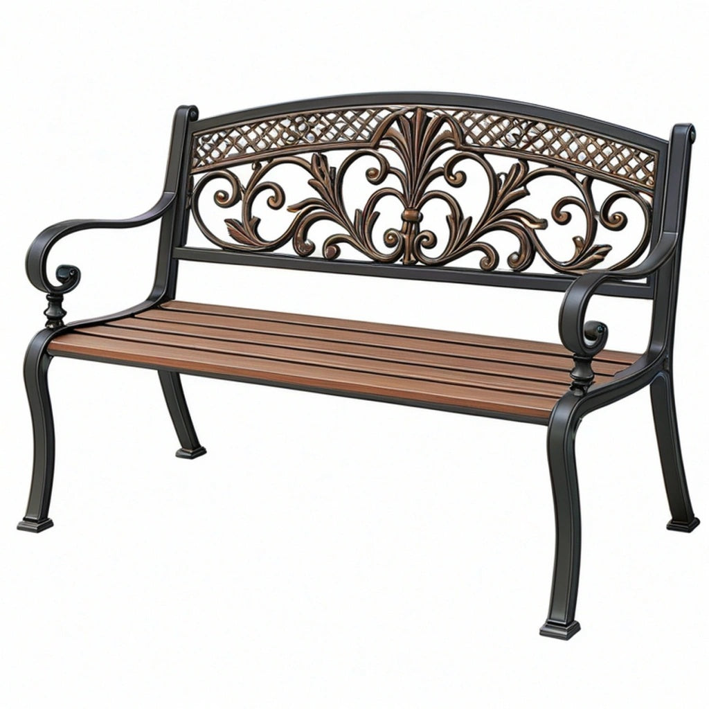 Ławka ogrodowa 127 x 61 x 88 cm metalowa czarno-brązowa klasyczna