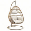 Fotel wiszący kokon 105 cm x 105 cm x 195 cm - metalowy beżowy do relaksu z plecioną konstrukcją